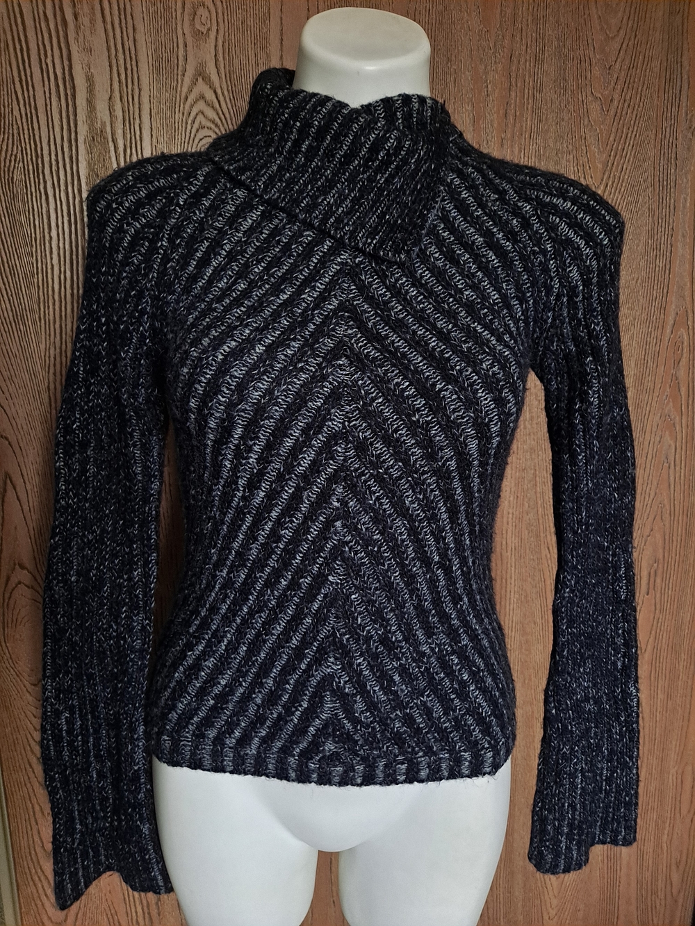 SO Black and Gray Chevron Ribbed Turtleneck Sweater